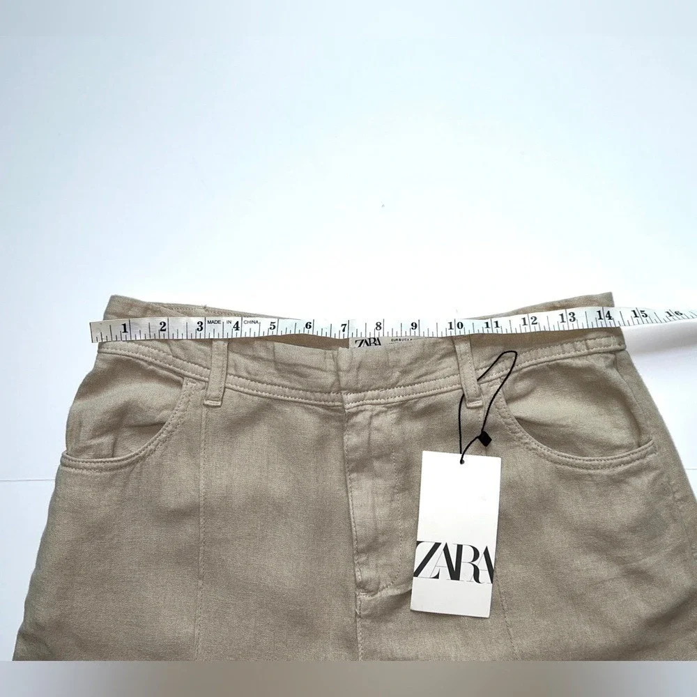 NWT Zara Woman's Linen Blend Wide Straight‎ Tailored Leg Pants Small